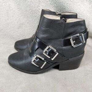 Solsana Shoes Womens Size 5.5 Black Leather Triple Buckle Ankle Boots